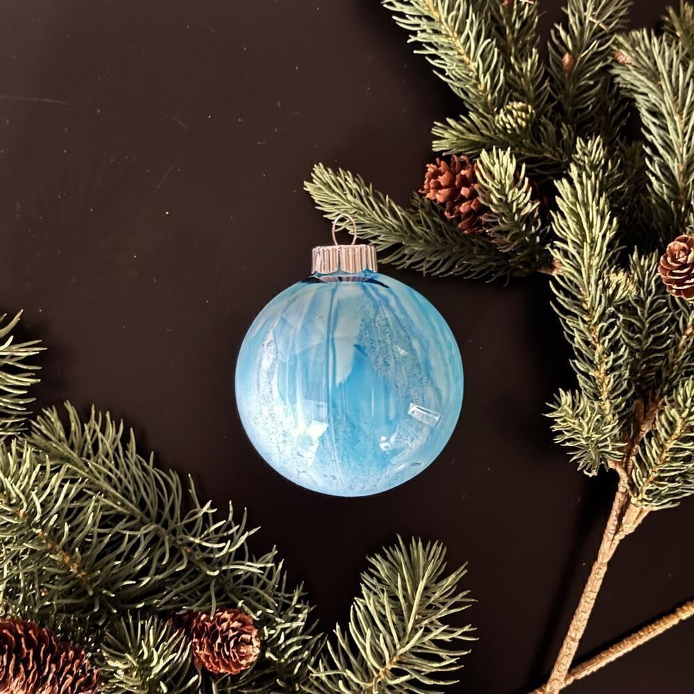Handpainted Blue Christmas Ornaments Set of 3 Holiday Tree Decorations